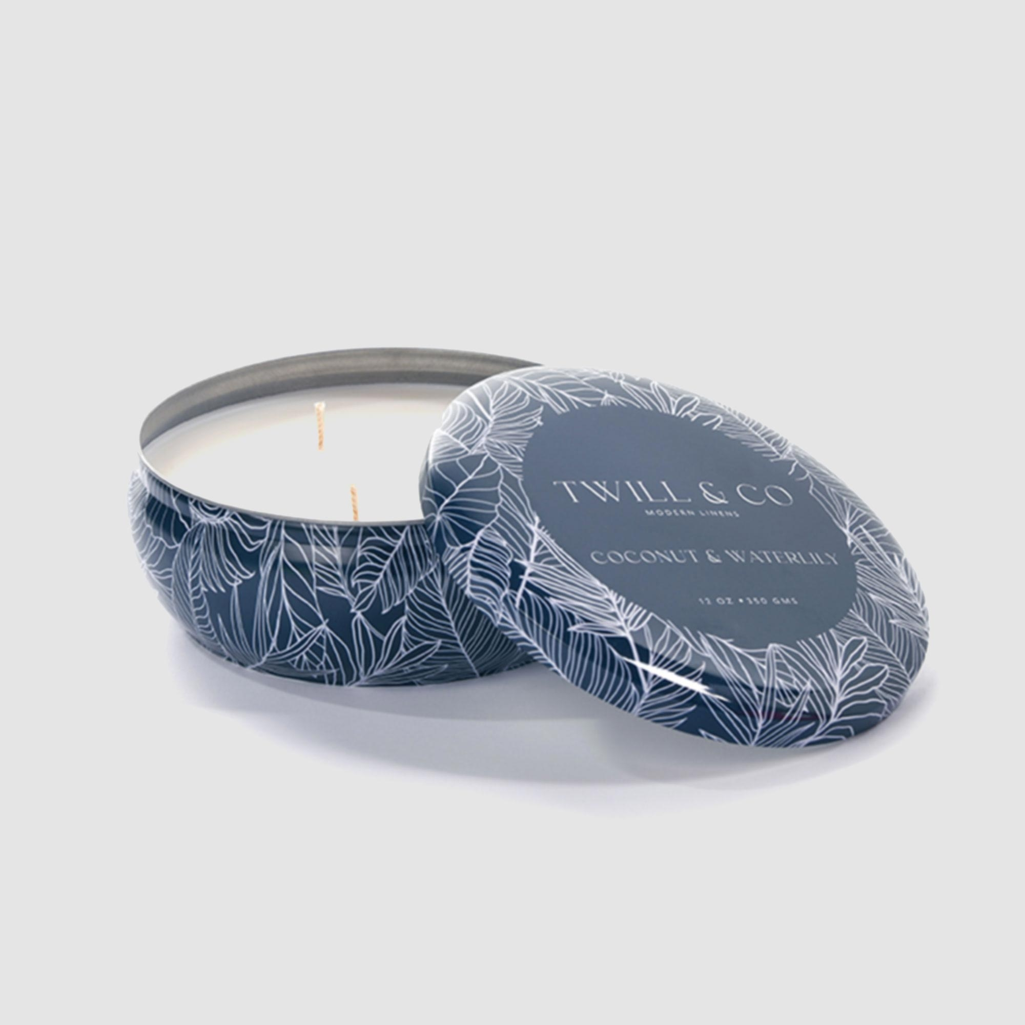 Twill & Co Tin Candle Coconut & Waterlily Navy 350gm