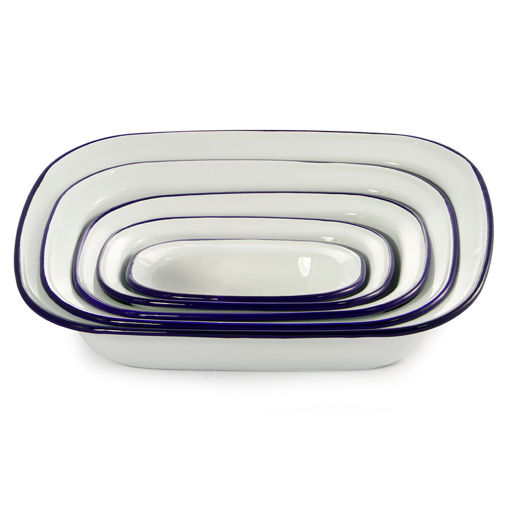 Dishy Enamelware Pie Dish White Blue 28cm Living Giving Dishy Enamelware Pie Dish White Blue