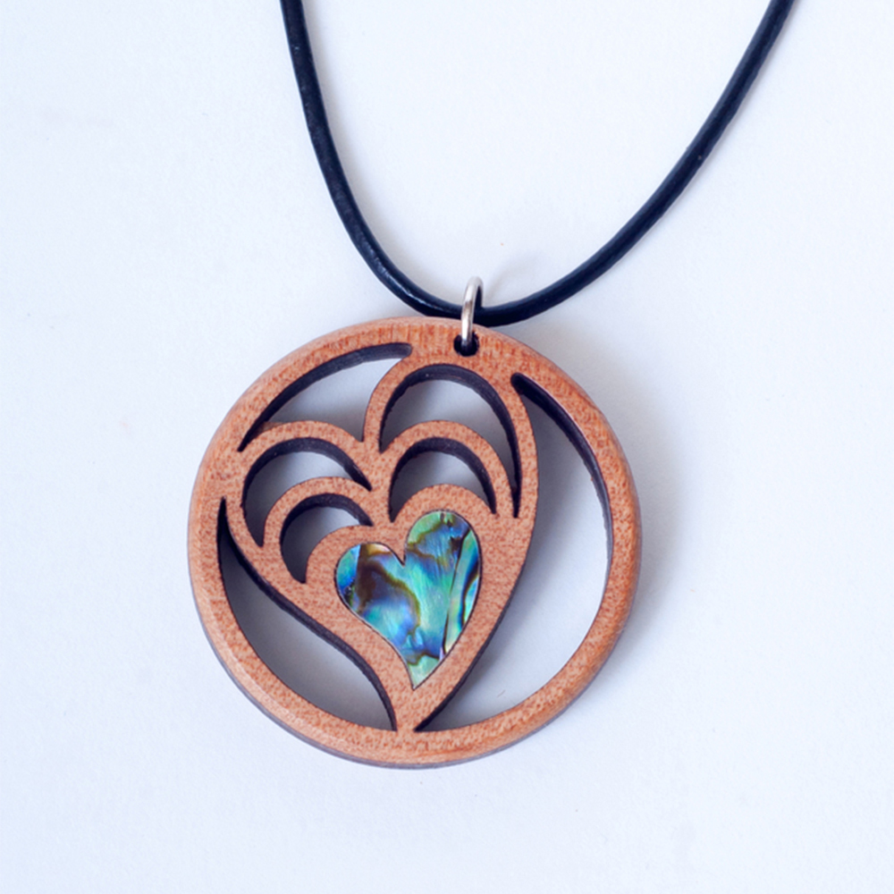 Kauri Pendant Necklace with Paua Heart Trio Living & Giving