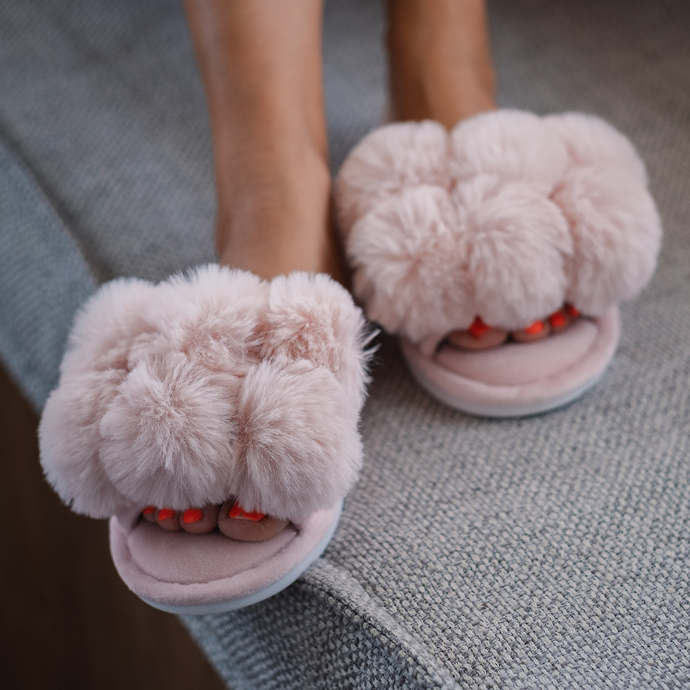 Midnight Annabel Trends Cosy Luxe Pom Pom Slippers